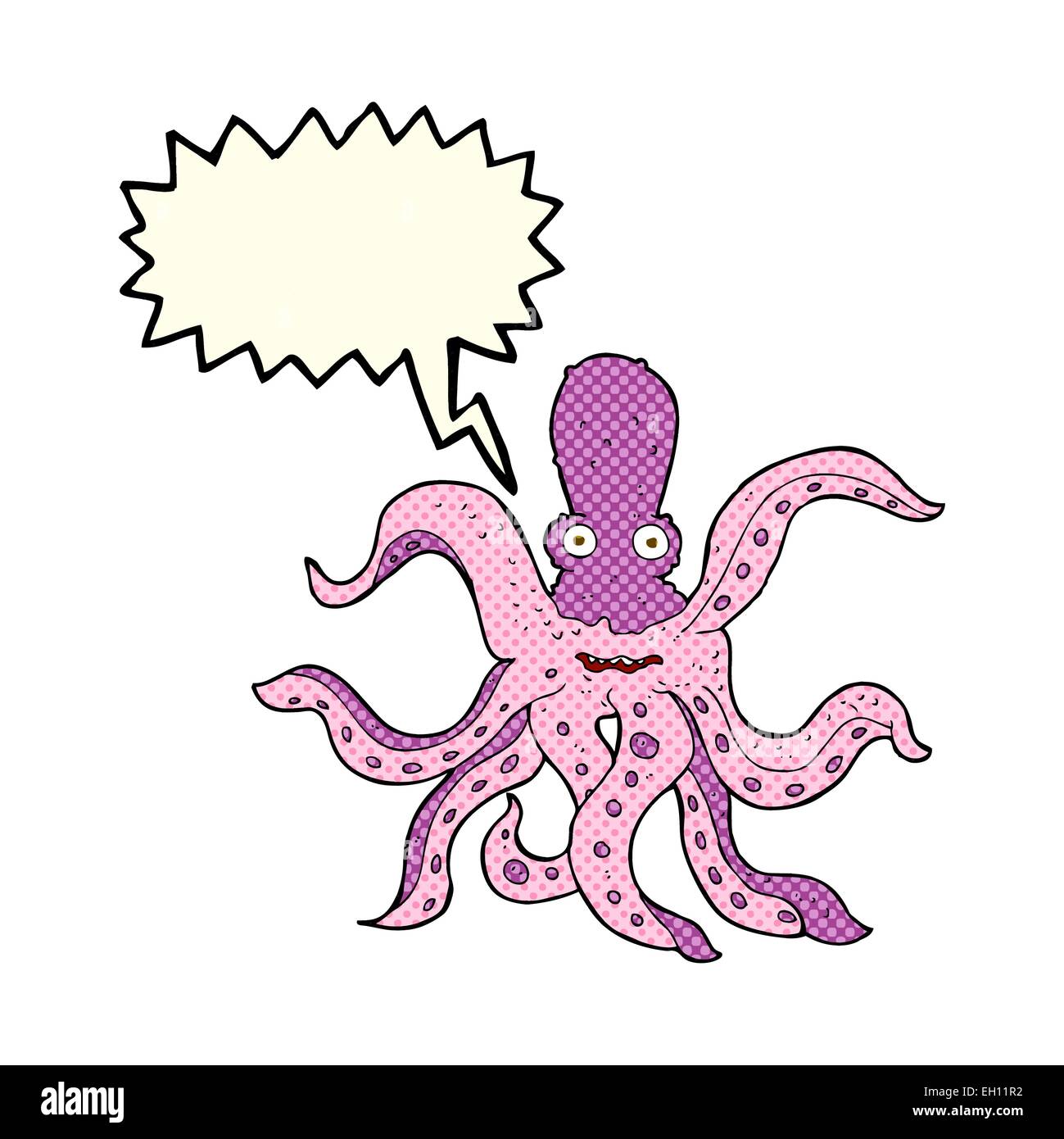 Cartoon Riesenkraken mit Sprechblase Stock Vektor