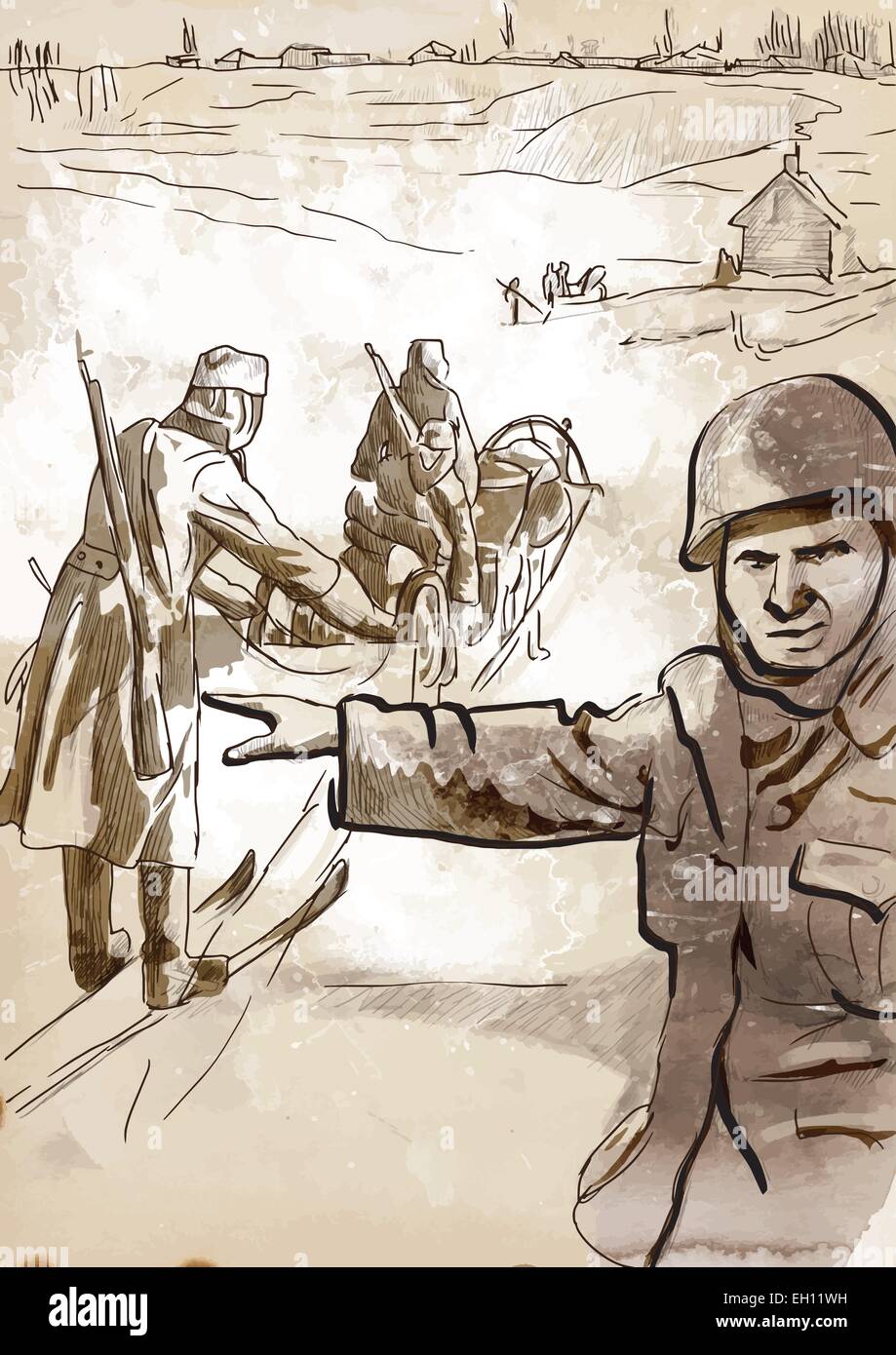 Eine Vektor-Illustration von Hand gezeichnet. Vintage Bild aus der Serie: Welt zwischen 1905-1949: Operation Barbarossa - die größte Stock Vektor