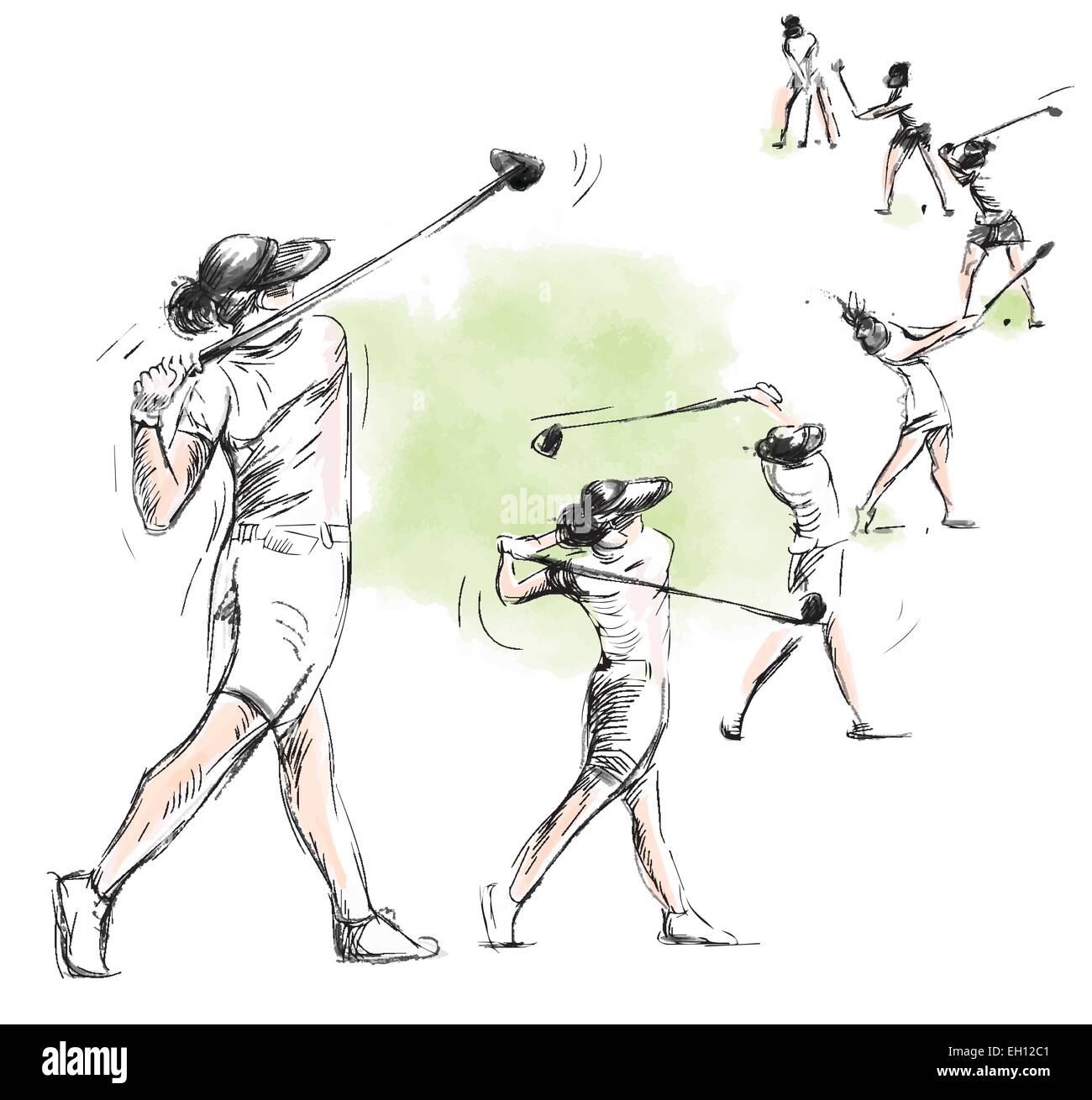 Thema: GOLF (komplexe Bewegung, Golf Swing). Eine Hand gezeichnete Illustration Vektor umgewandelt. Vektor ist leicht bearbeitbar in Schichten eine Stock Vektor