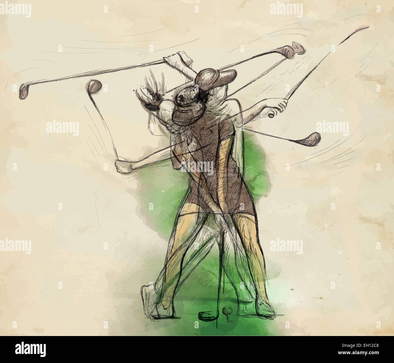 Thema: GOLF (komplexe "Matrix"-Bewegung, Golf Swing). Eine Hand gezeichnete Illustration Vektor umgewandelt. Vektor ist leicht bearbeitbar in Stock Vektor