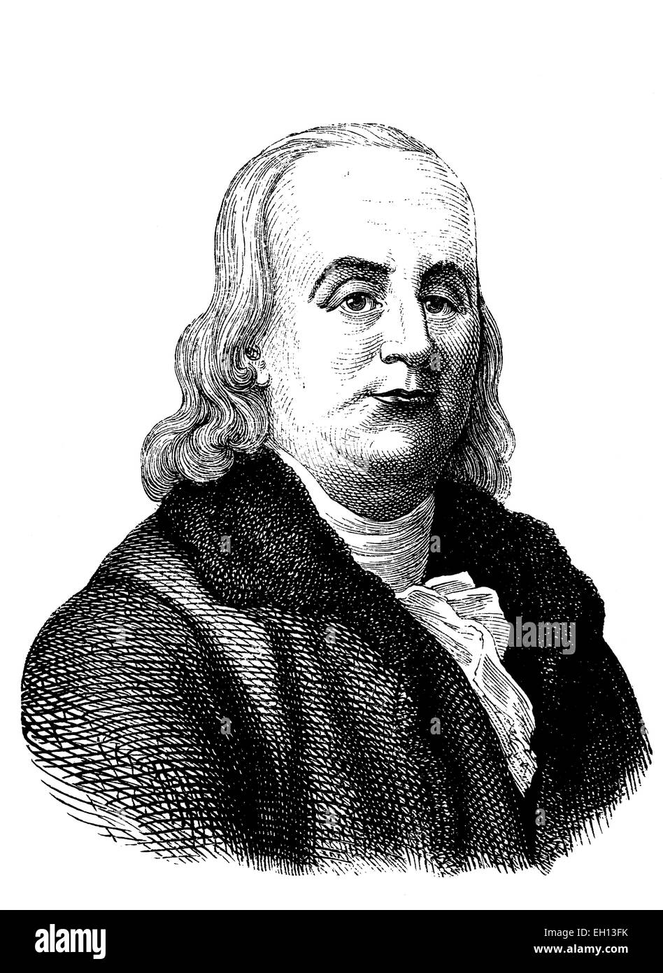 Benjamin Franklin, 1706-1790, einer der Gründer der Vereinigten Staaten von Amerika, der Erfinder des Blitzableiters, historischen Holzschnitt, um 1880 Stockfoto