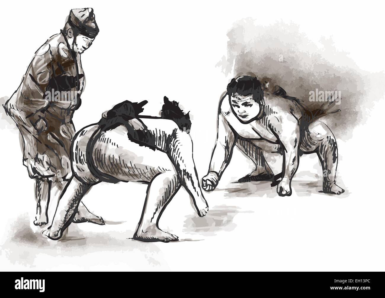 Eine Hand gezeichnete (konvertierten) Vektor aus Martial-Arts-Serie: SUMO. Sumo ist ein competitive Wrestling. Vollkontakt-Sport entstanden ich Stock Vektor