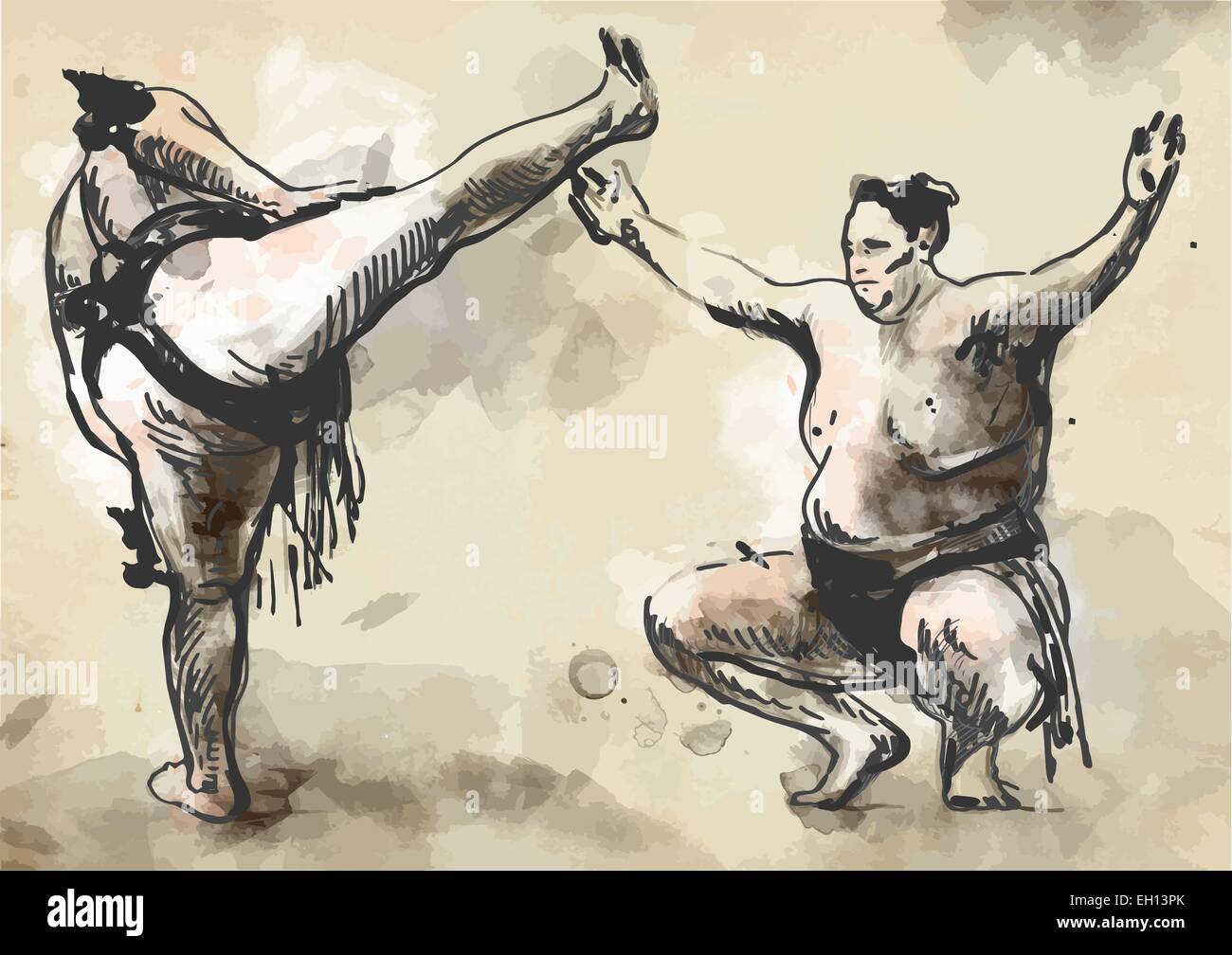 Eine Hand gezeichnete (konvertierten) Vektor aus Martial-Arts-Serie: SUMO. Sumo ist ein competitive Wrestling. Vollkontakt-Sport entstanden ich Stock Vektor