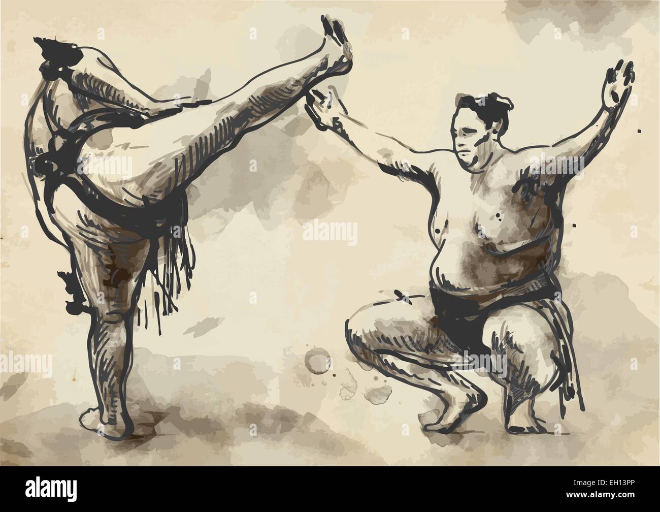 Eine Hand gezeichnete (konvertierten) Vektor aus Martial-Arts-Serie: SUMO. Sumo ist ein competitive Wrestling. Vollkontakt-Sport entstanden ich Stock Vektor