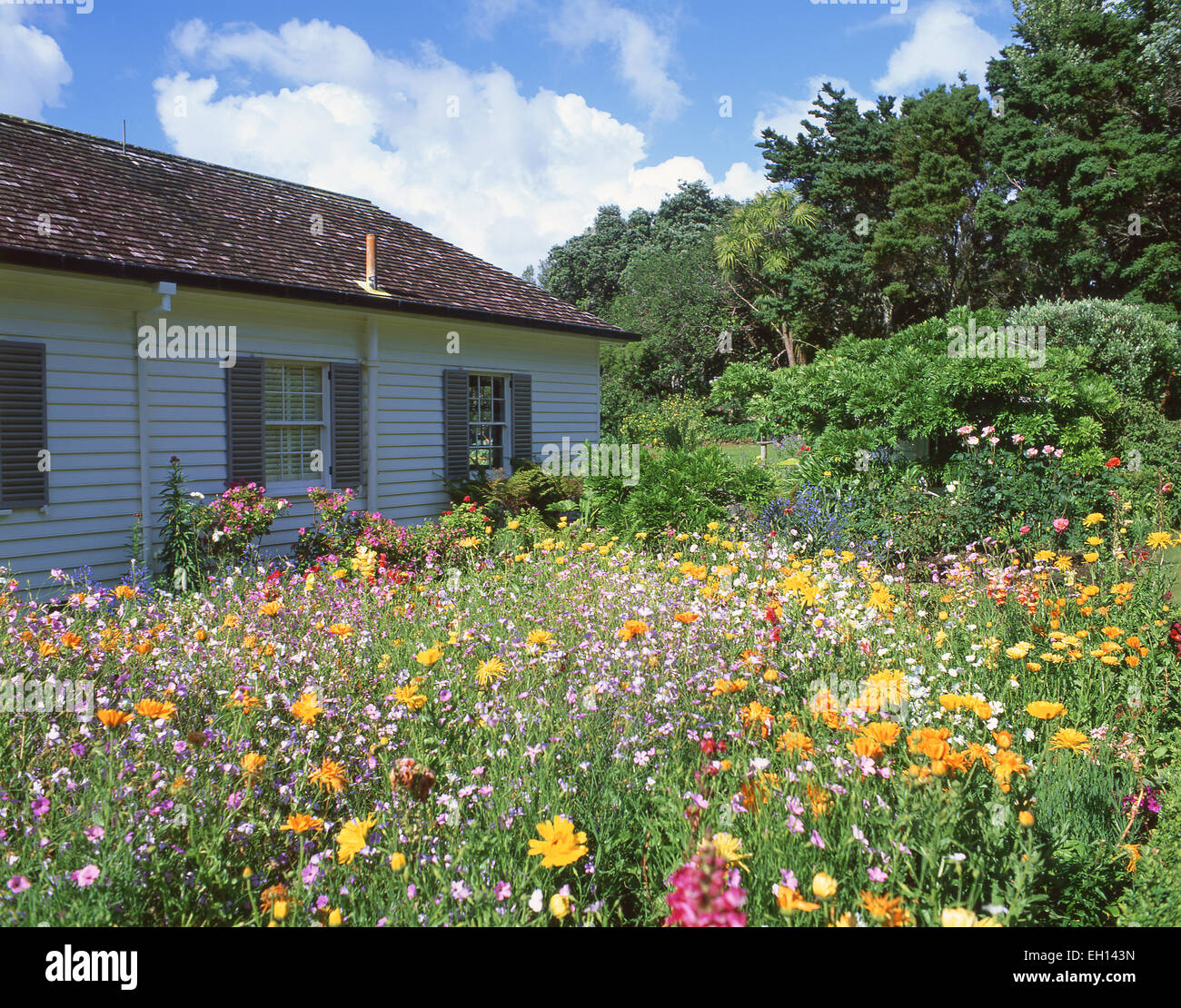 Der Vertrag von Haus und Garten, Waitangi Treaty Grounds, Waitangi, Bay of Islands, Region Northland, Nordinsel, Neuseeland Stockfoto