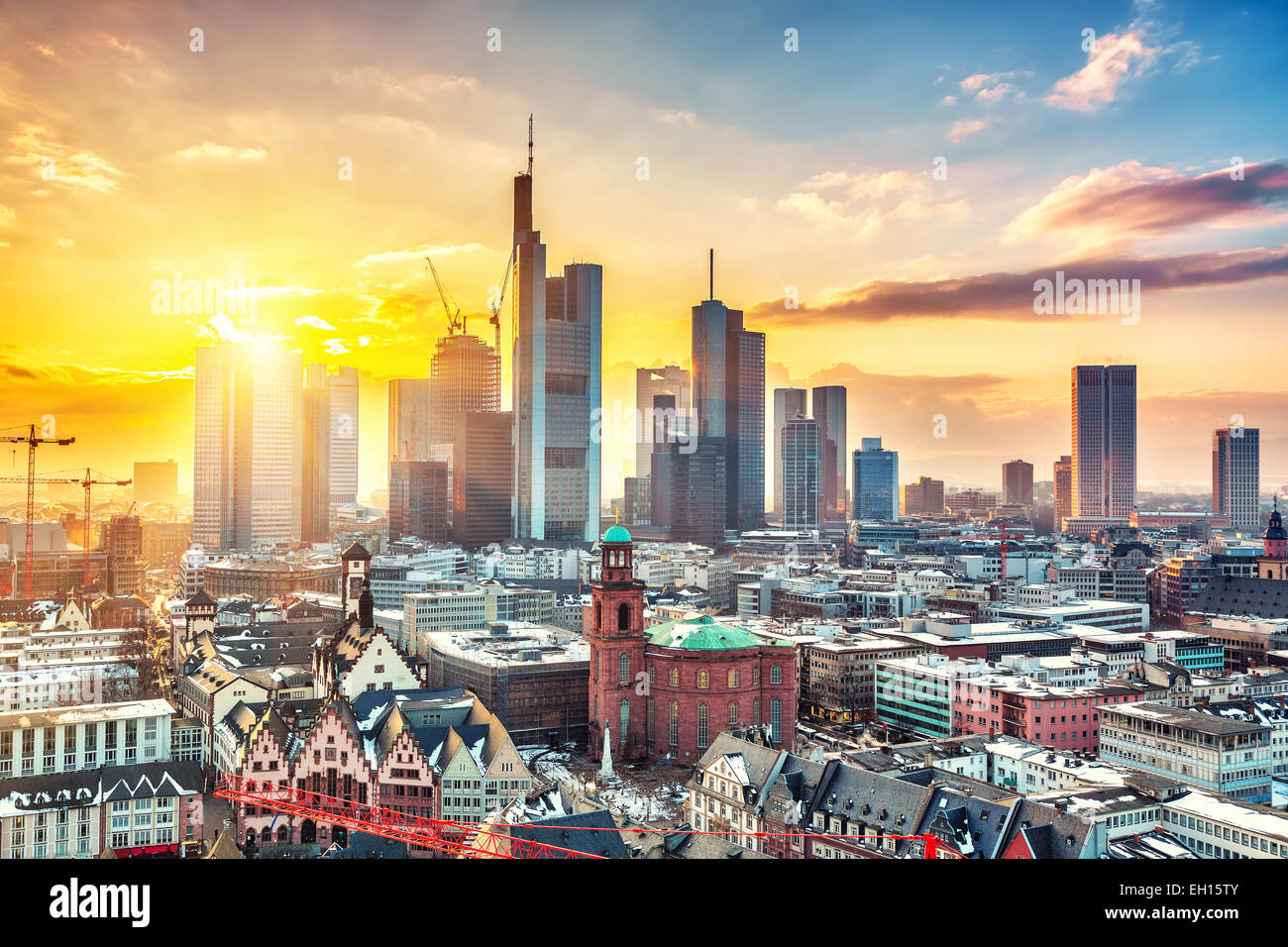 Frankfurt bei Sonnenuntergang Stockfoto