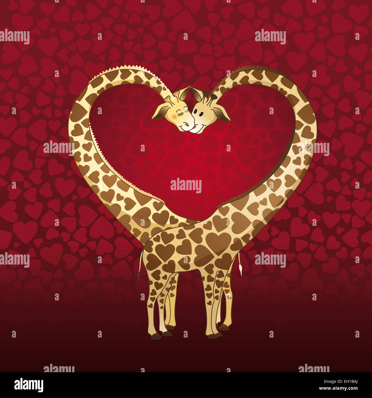 Großes Herz durch eine Giraffe paar, ausgelegt für eine Valentinstag-Karte gebildet. Stockfoto