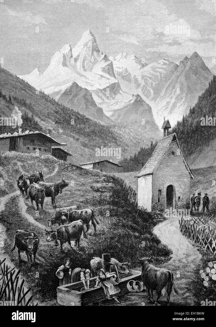 Mt. Maedelegabel im Allgäu, Bayern, Deutschland, historische Abbildung ca. 1893 Stockfoto