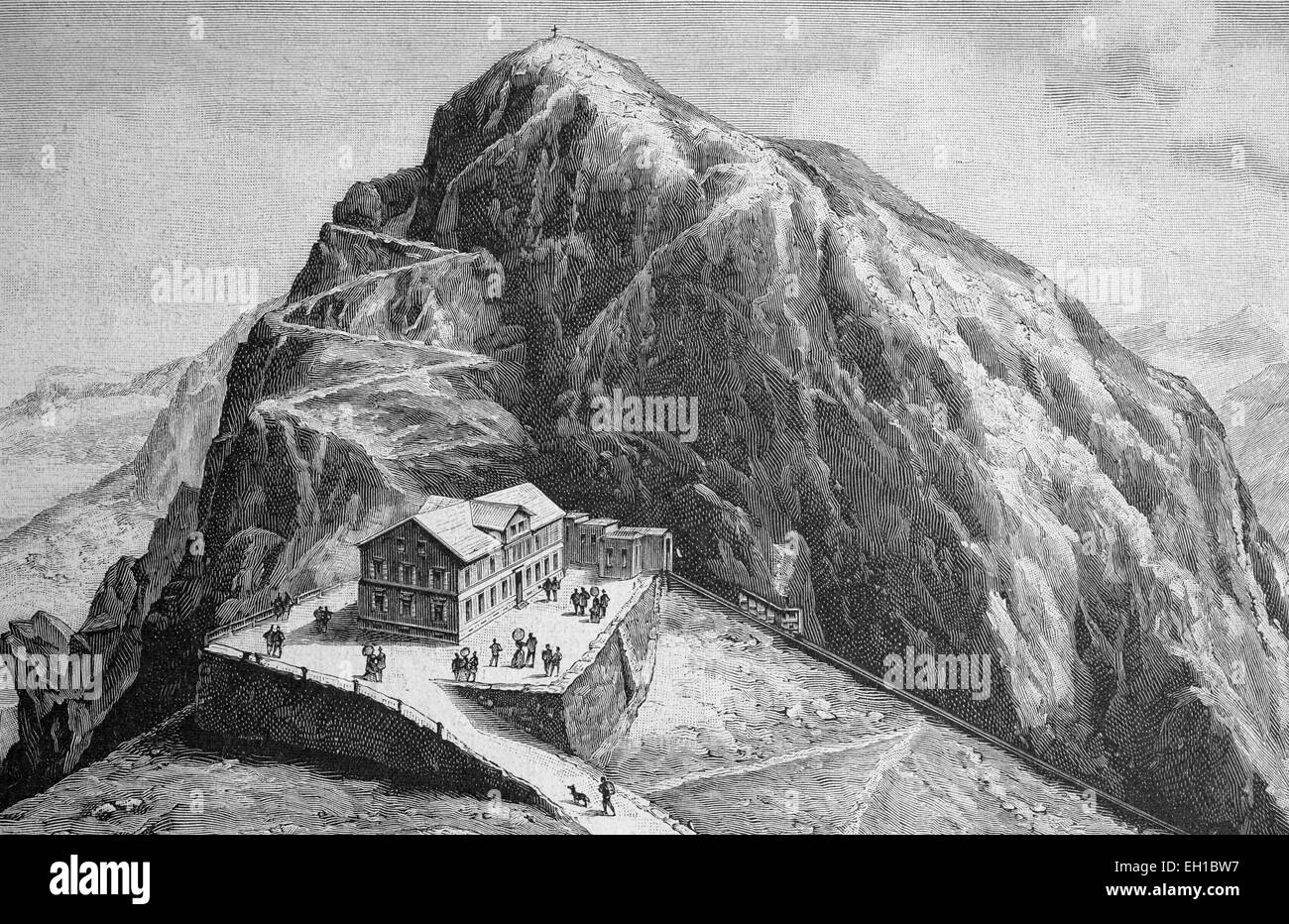 Gipfel des Pilatus Berg, Pilatuskulm Hotel, Schweiz, Geschichtsbild über 1893 Stockfoto