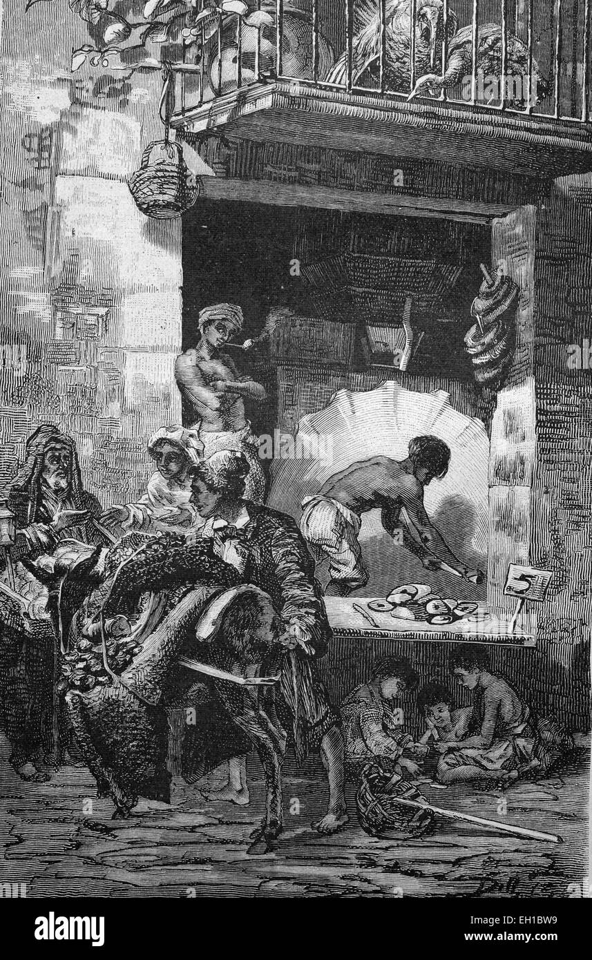 Straßenszene vor einer Bäckerei in Neapel, Italien, Geschichtsbild, ca. 1893 Stockfoto