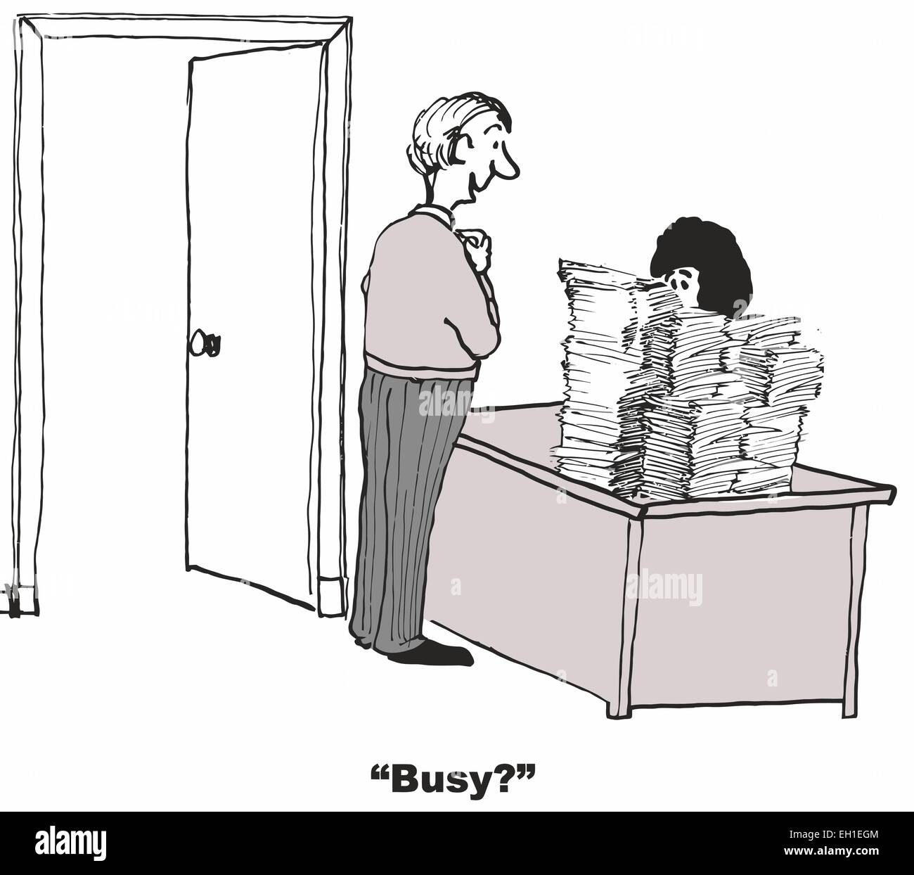 Karikatur von Kollegen Fragen sehr beschäftigt Geschäftsfrau, beschäftigt? Stock Vektor