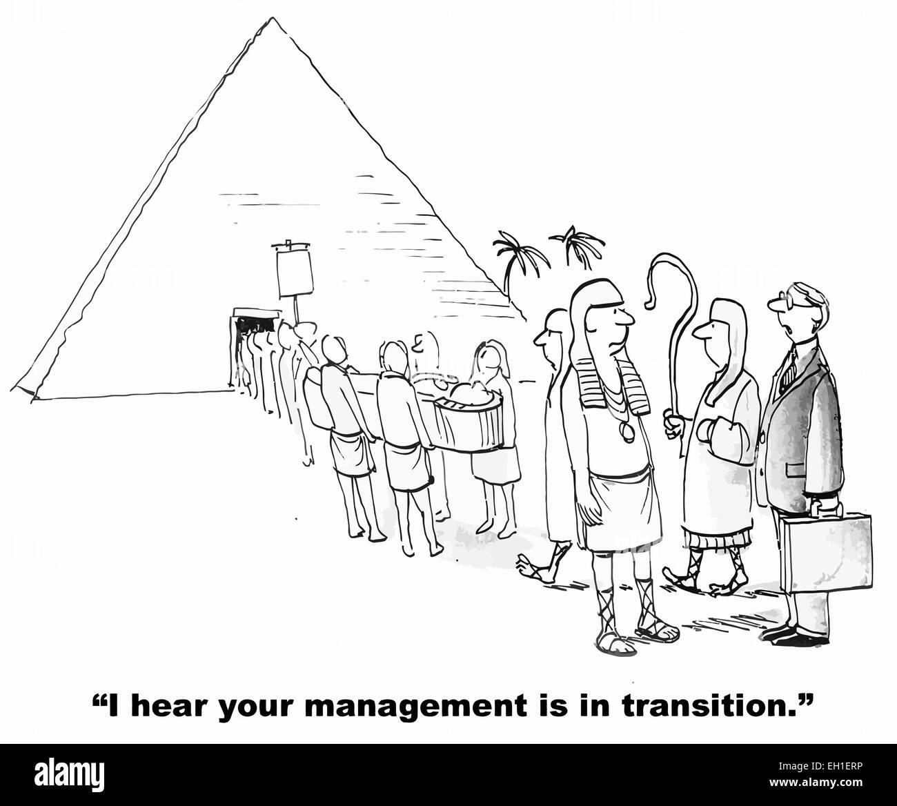 Cartoon von ägyptischen Beerdigung und Geschäftsmann oder Politiker, sagt: Ich habe gehört, Ihr Management im Wandel. Stock Vektor
