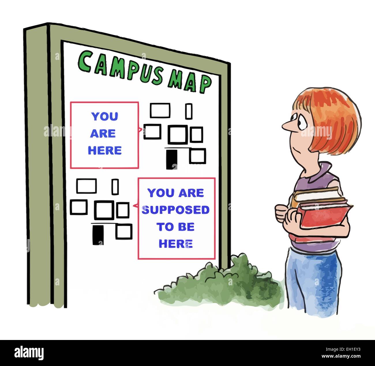 Karikatur von College-Student verloren auf dem Campus. Stock Vektor