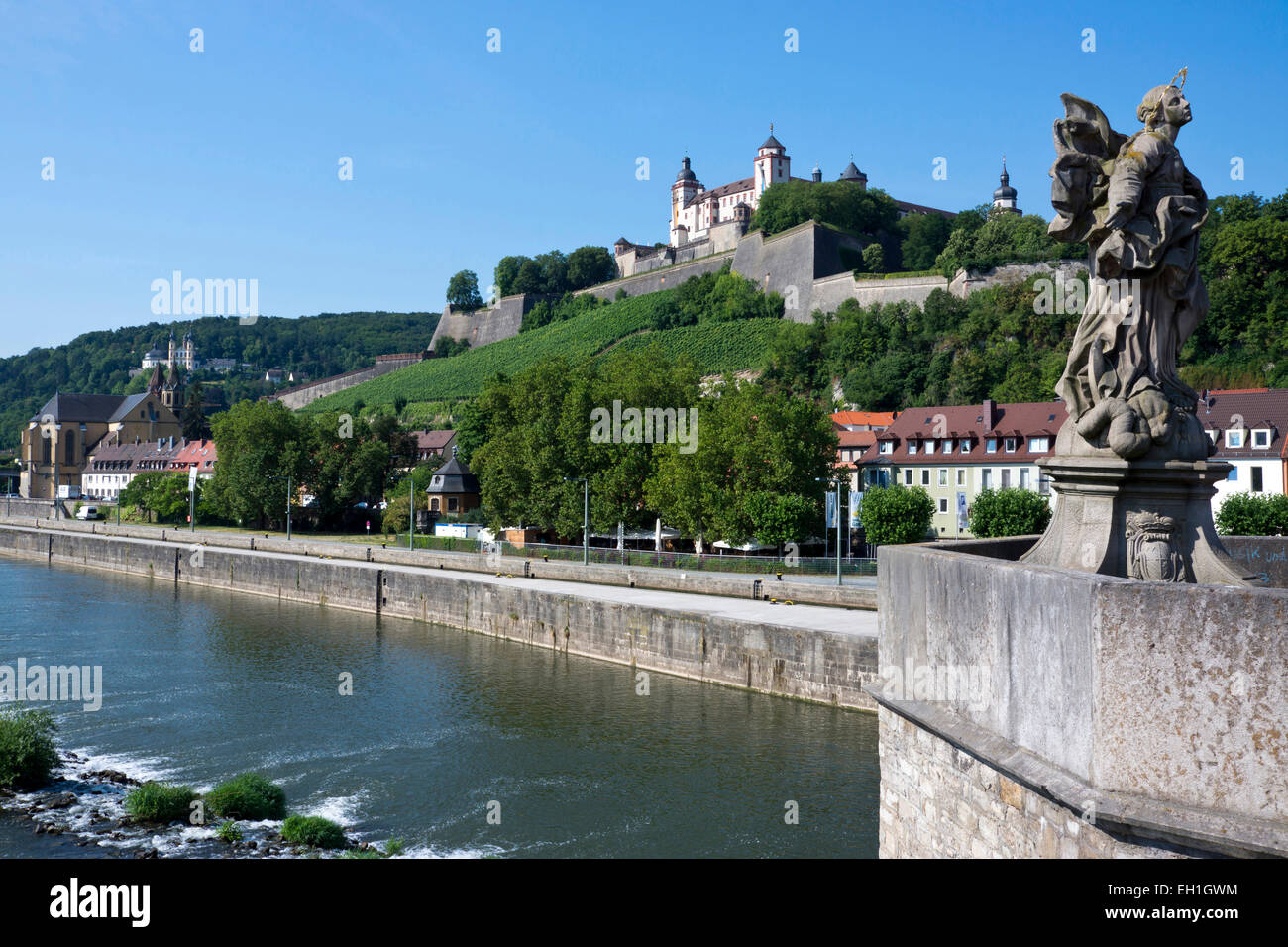 Ausblick bis Marienberg Schloss, Würzburg Stadt, Bayern, Deutschland, Europa Stockfoto