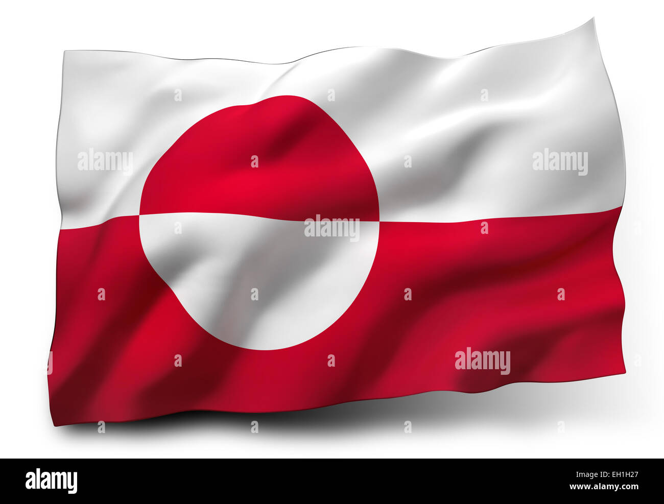 Wehende Flagge von Grönland isoliert auf weißem Hintergrund Stockfoto