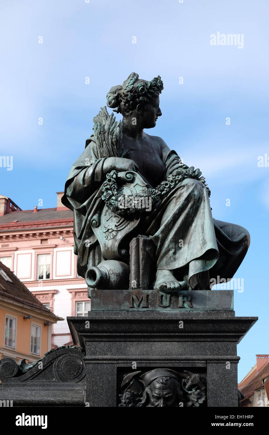 Erzherzog Johann Fountain, allegorische Darstellung der Fluss Mur, quadratische Hauptplatz, Graz, Steiermark, Österreich Stockfoto