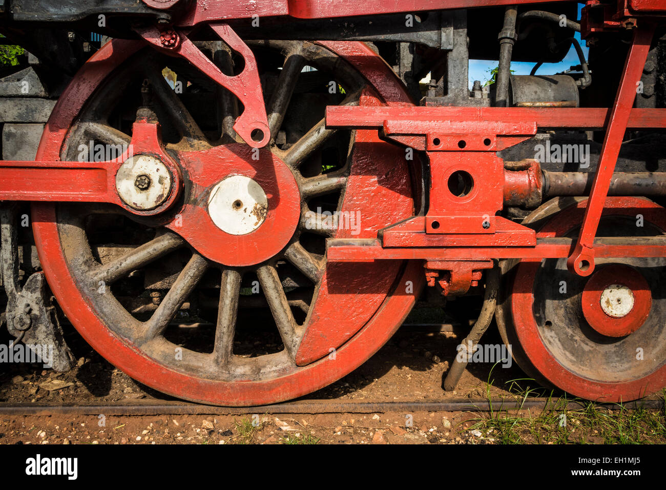 Dampf Lok Fahrwerk im Eisenbahnmuseum, Trinidad, Kuba. Stockfoto