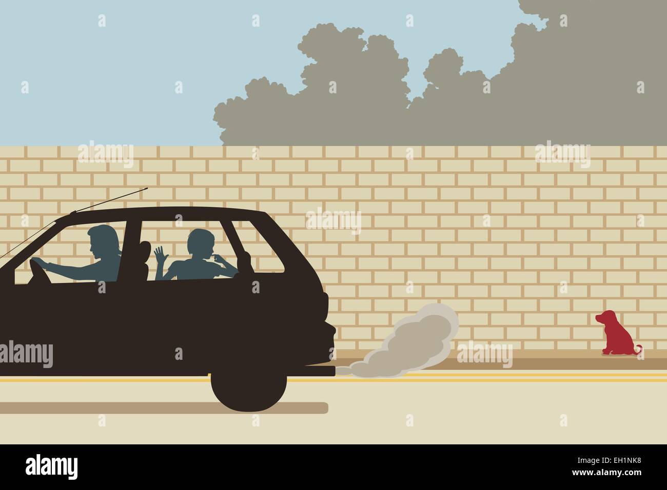 Bearbeitbares Vektor-Illustration eines Welpen, von einer Familie wegfahren verlassen Stock Vektor