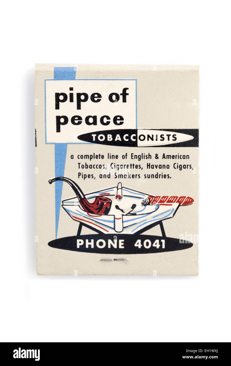 Vintage britische Matchbook Werbung Pipe Of Peace Trafiken Stockfoto