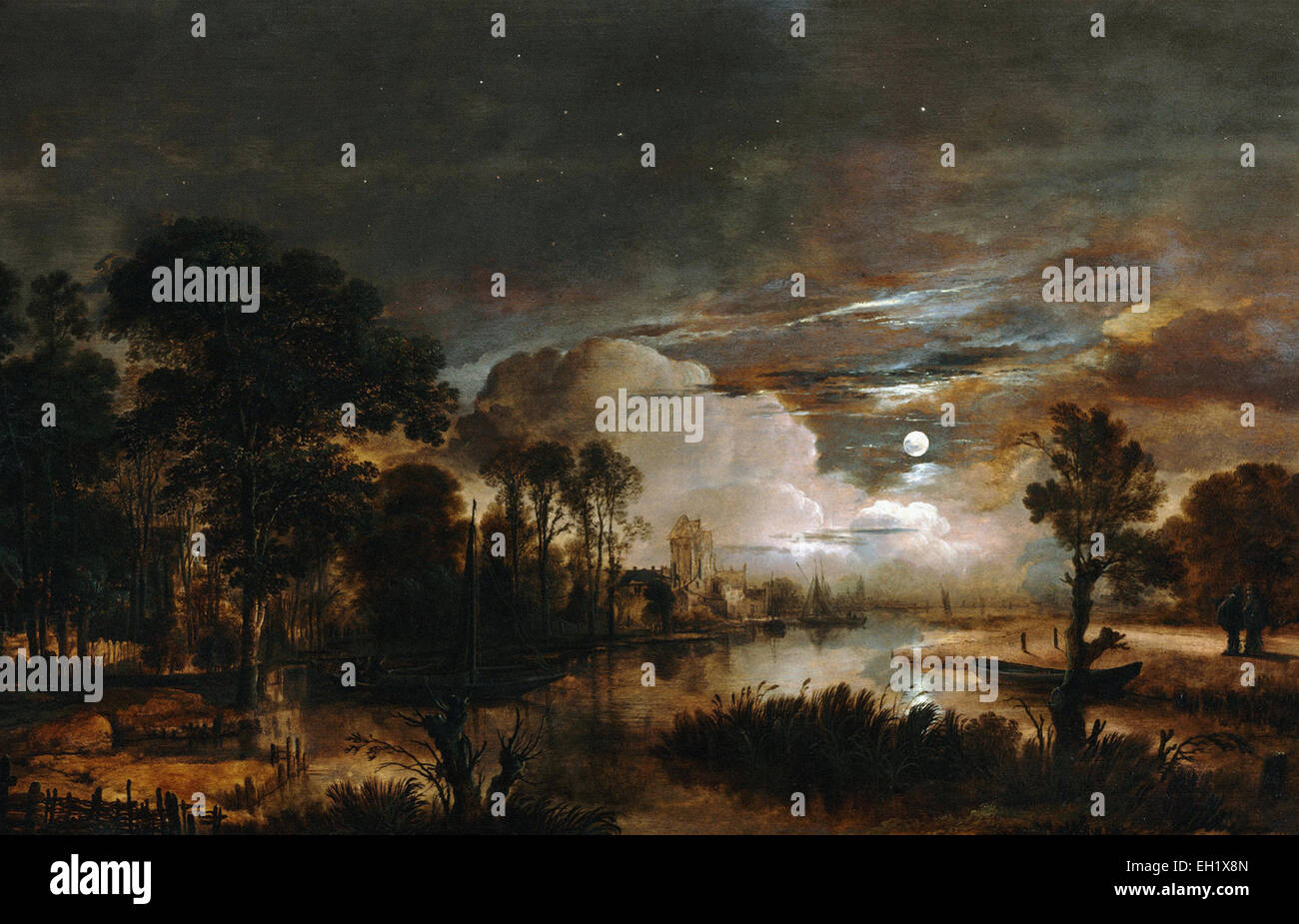 Aert van der Neer Moonlit Landschaft mit Blick auf den New Amstel Fluss und die Burg Kostverloren Stockfoto