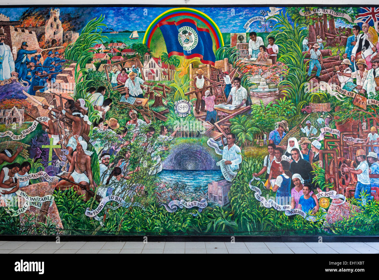 Wandgemälde von manuellen Villamor am Rathaus in Corozal Town, Corozal Bezirk, Belize Stockfoto