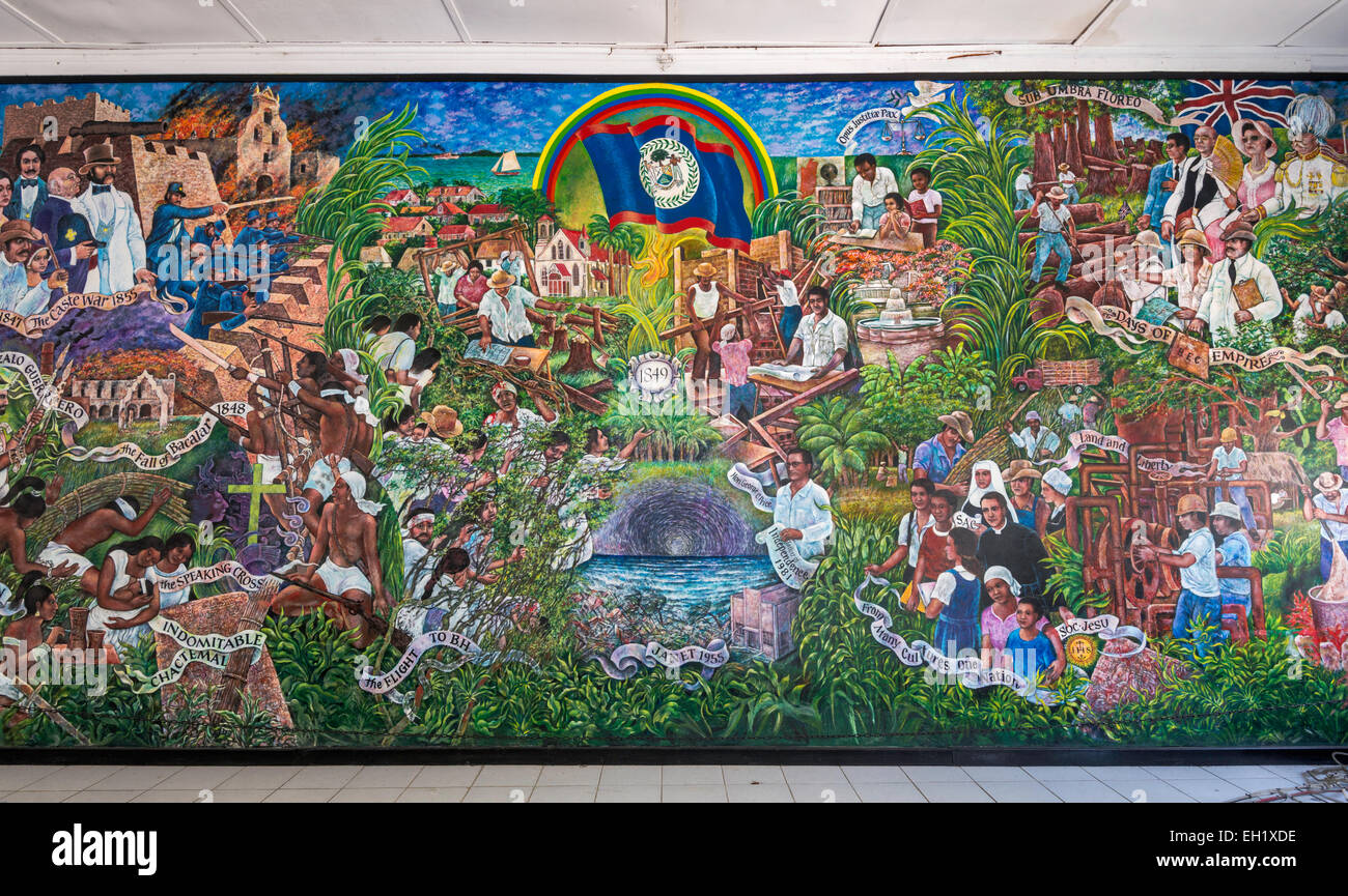 Wandgemälde von manuellen Villamor am Rathaus in Corozal Town, Corozal Bezirk, Belize Stockfoto