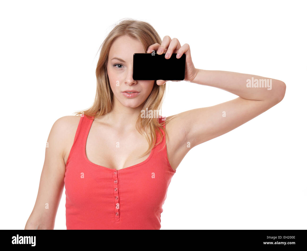 Frau mit Smartphone-Kamera Stockfoto