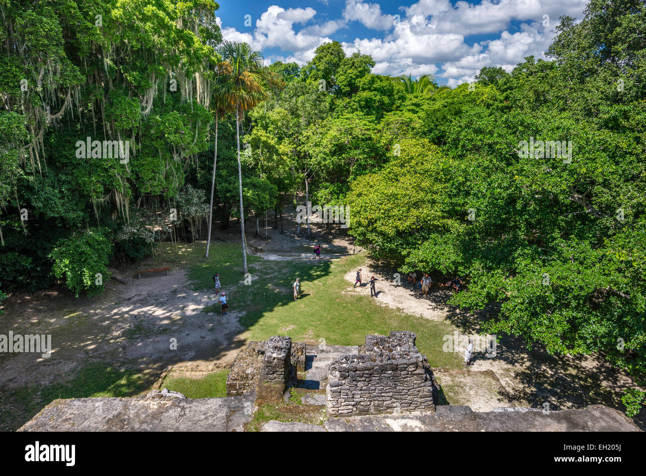 Blick vom Maske Tempel von Lamanai, Maya-Ruinen, Regenwald in der Nähe von Indian Kirche Dorf, Orange Walk District, Belize Stockfoto