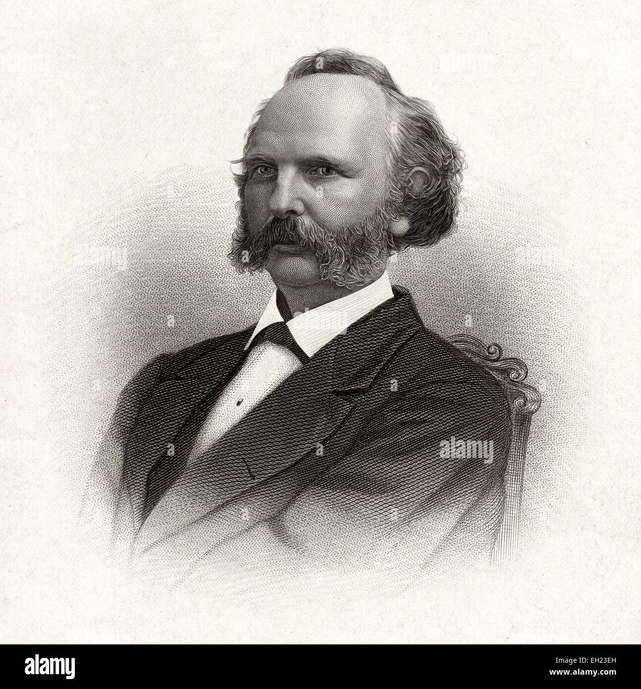 Antike c1885 Stahlstich, John Godfrey Saxe. John Godfrey Saxe ich (2. Juni 1816 - 31. März 1887) war ein amerikanischer Dichter, bekannt für seine Nacherzählung der indische Parabel "Die blinden Männer und der Elefant", die die Geschichte in ein westliches Publikum eingeführt. Stockfoto