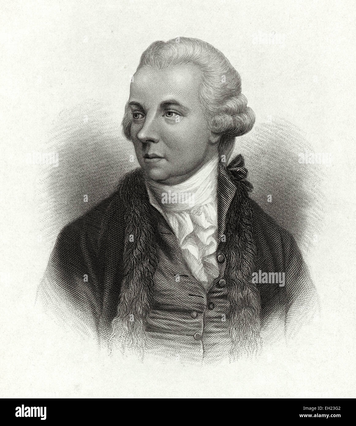 Antike c1885 Stahlstich, Oliver Goldsmith. Oliver Goldsmith (10. November 1728 - 4. April 1774) war ein Anglo-Irischer Schriftsteller, Dramatiker und Dichter, der am besten bekannt für seine Roman The Vicar of Wakefield (1766), sein pastorales Gedicht das verlassene Dorf (1770), und seine Stücke The Good-Natur würde Mann (1768) und sie Stoops to Conquer (1771, uraufgeführt im Jahr 1773). Stockfoto