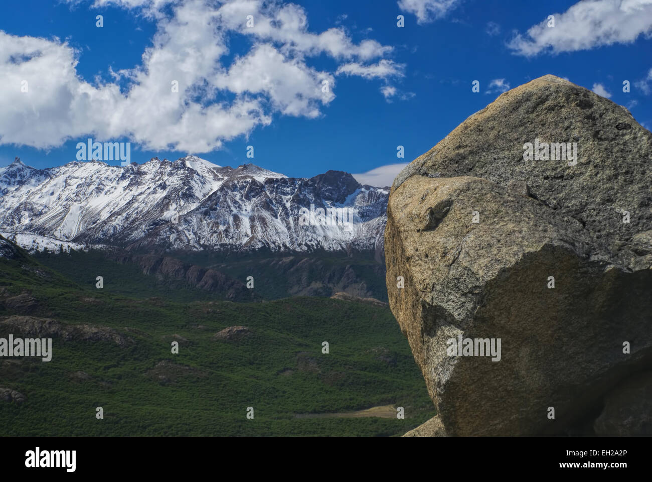 Malerische Aussicht auf sonnigen Gipfel im Nationalpark Los Glaciares Stockfoto