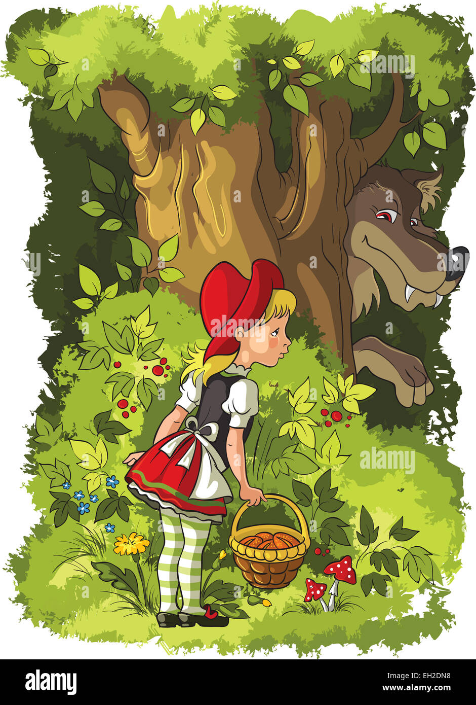 Rotkäppchen und der Wolf. Kinder cartoon fairytale Abbildung Stockfoto