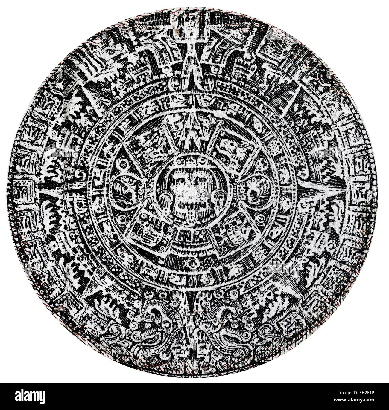 Aztekischer Kalender-Sonnenstein (Piedra del Sol) von 500 Pesos Banknote, Mexiko, 1984 Stockfoto