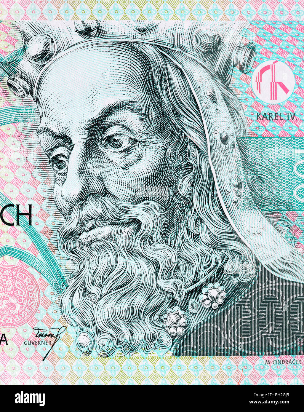 König Karel IV. von 100 Korun Banknote, Tschechische Republik, 1997 Stockfoto