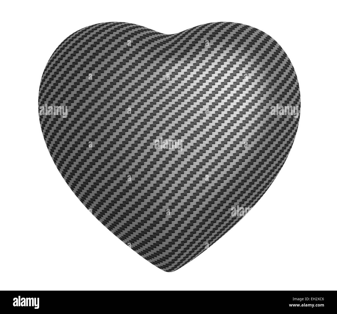Carbon Faser Herzform isoliert auf weißem Hintergrund Stockfoto