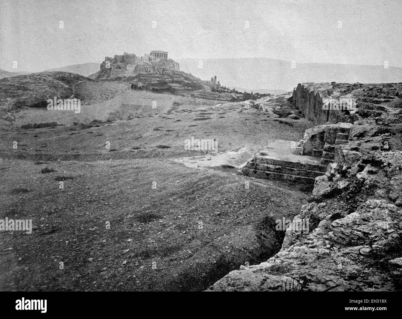 Eines der ersten Autotype Fotos von Le Pnyx et La Tribune de Demosthenes, Athen, Griechenland Stockfoto