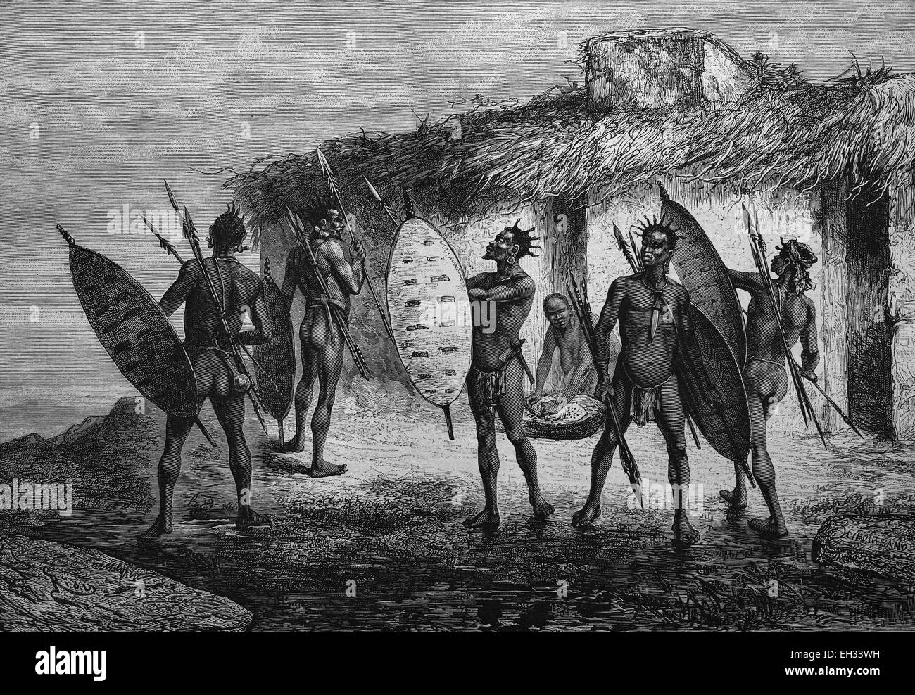 Männer aus dem Stamm der Wahehe in Deutsch-Ostafrika Stockfoto