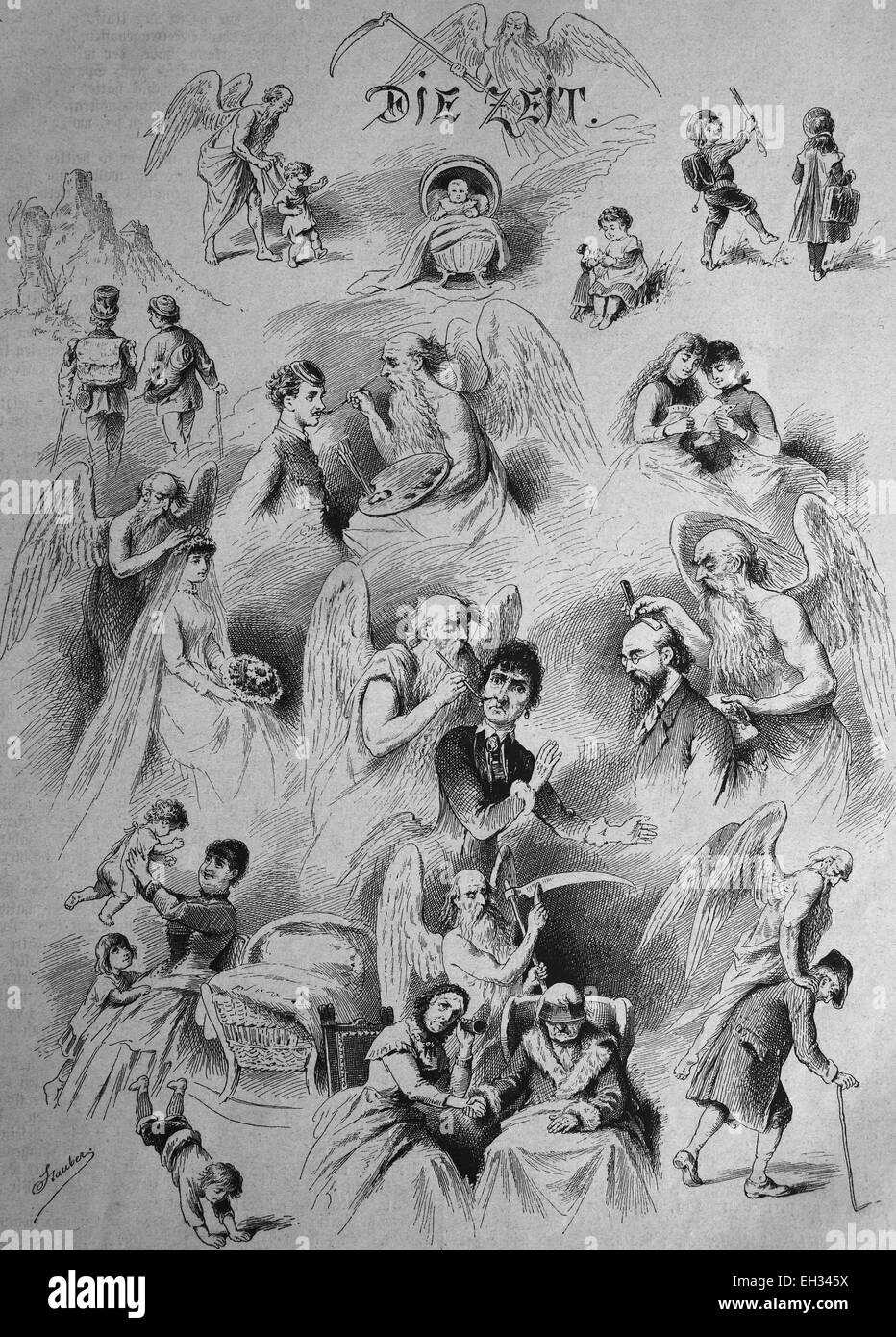 Historisches, Gravur, Symbol für die Zeit. Holzschnitt, 1880 Stockfoto