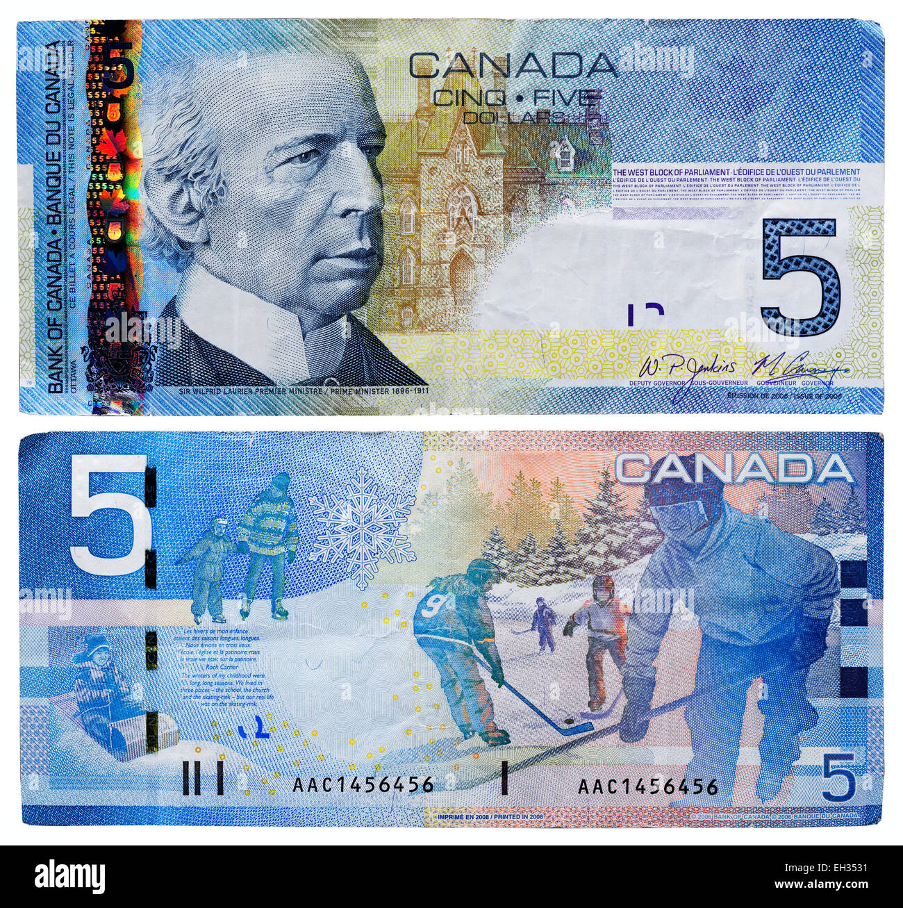 5 Dollar Banknote, Sir Wilfrid Laurier, Kanada, 2008 Stockfoto