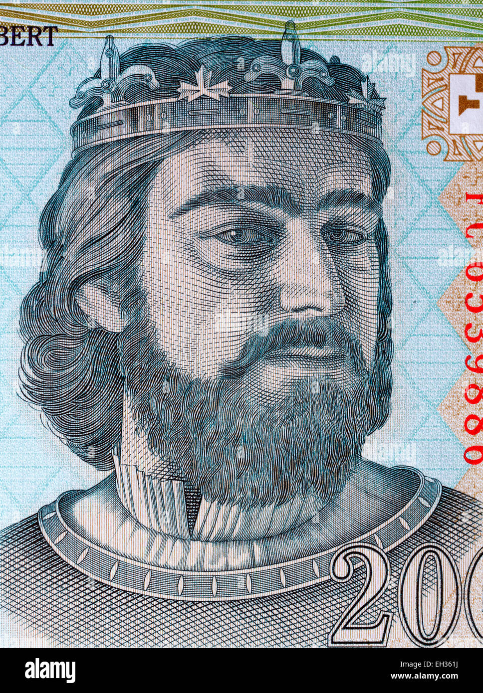 King Charles Robert aus 200 Forint Banknoten, Ungarn, 2007 Stockfoto