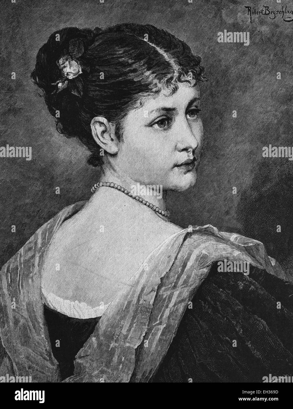 Porträt einer Frau aus dem 19. Jahrhundert, ideal der Schönheit um 1870, Holzstich, 1880 Stockfoto