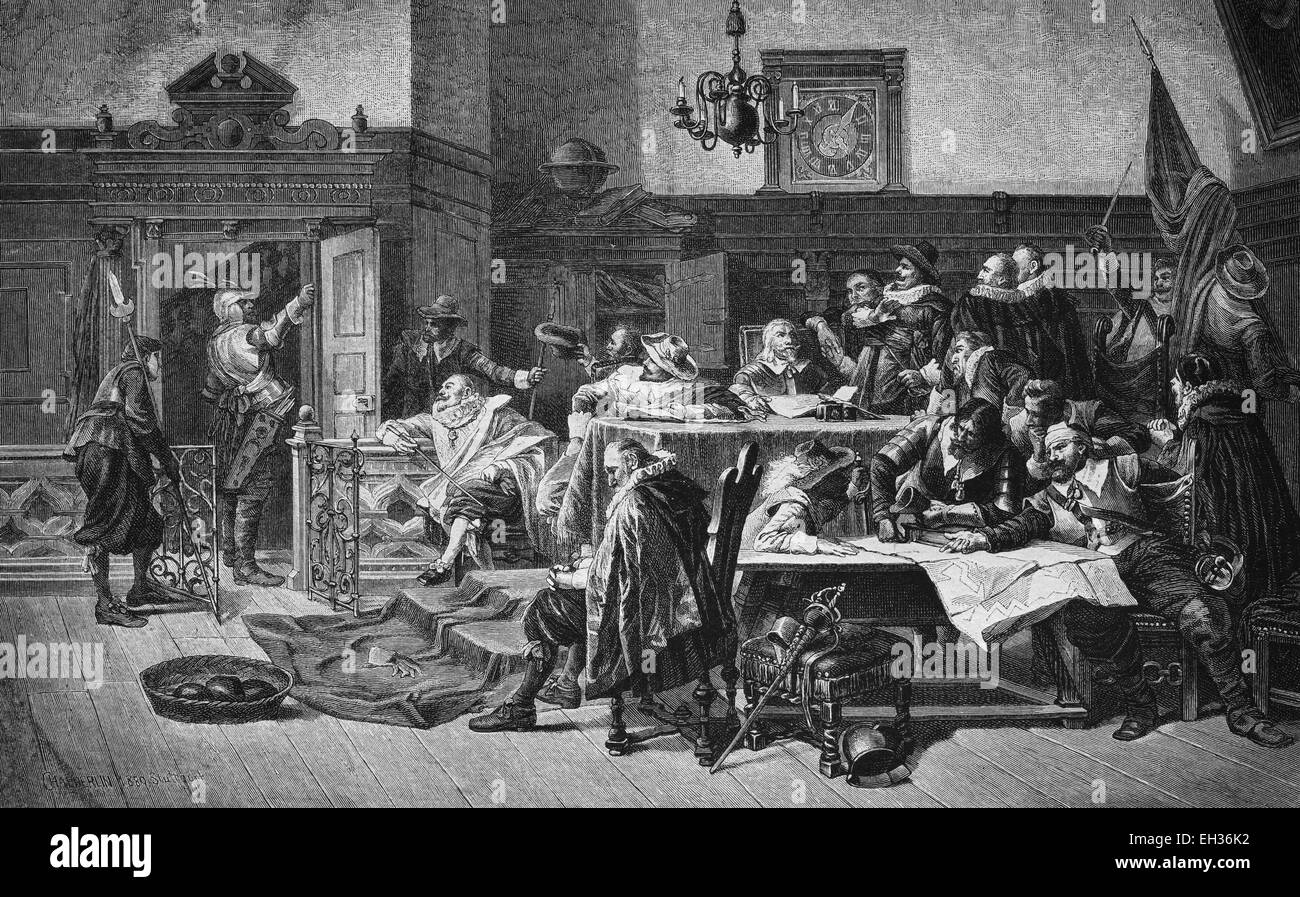 Folge der Belagerung von Stralsund, Mecklenburg-Western Pomerania, Deutschland, Holz Gravur, 1880, Europa Stockfoto