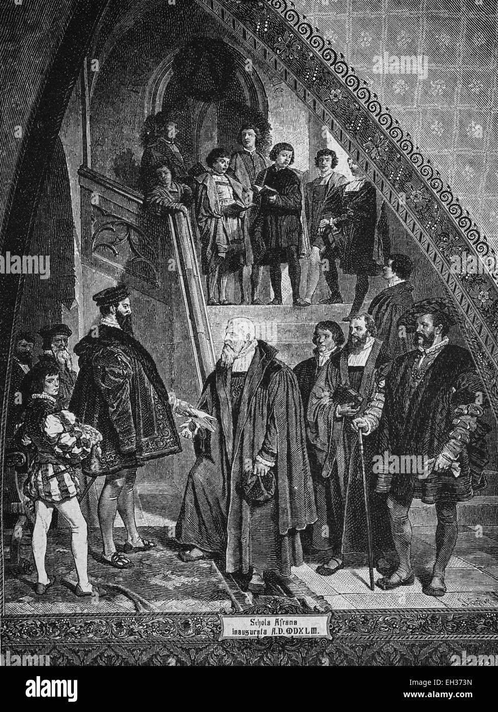 Eröffnung des Fuerstenschule St. Afra Zu Meißen Schule, Holz 1543, Sachsen, Deutschland,-Gravur, 1880, Europa Stockfoto