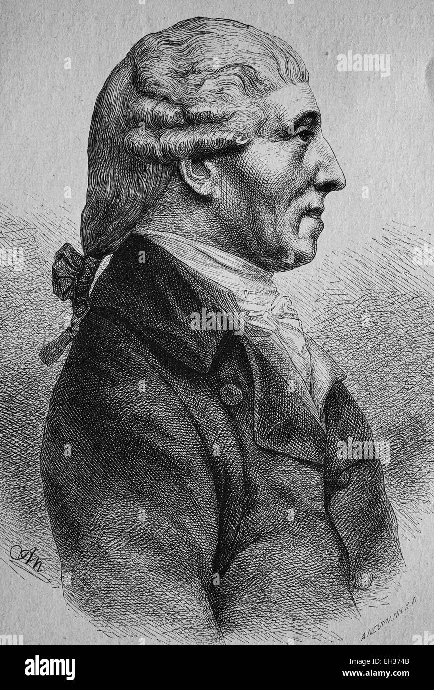 Franz Joseph Haydn, 1732-1809 österreichischer Komponist und führender Vertreter der Wiener Klassik, Holz Gravur, 1880 Stockfoto