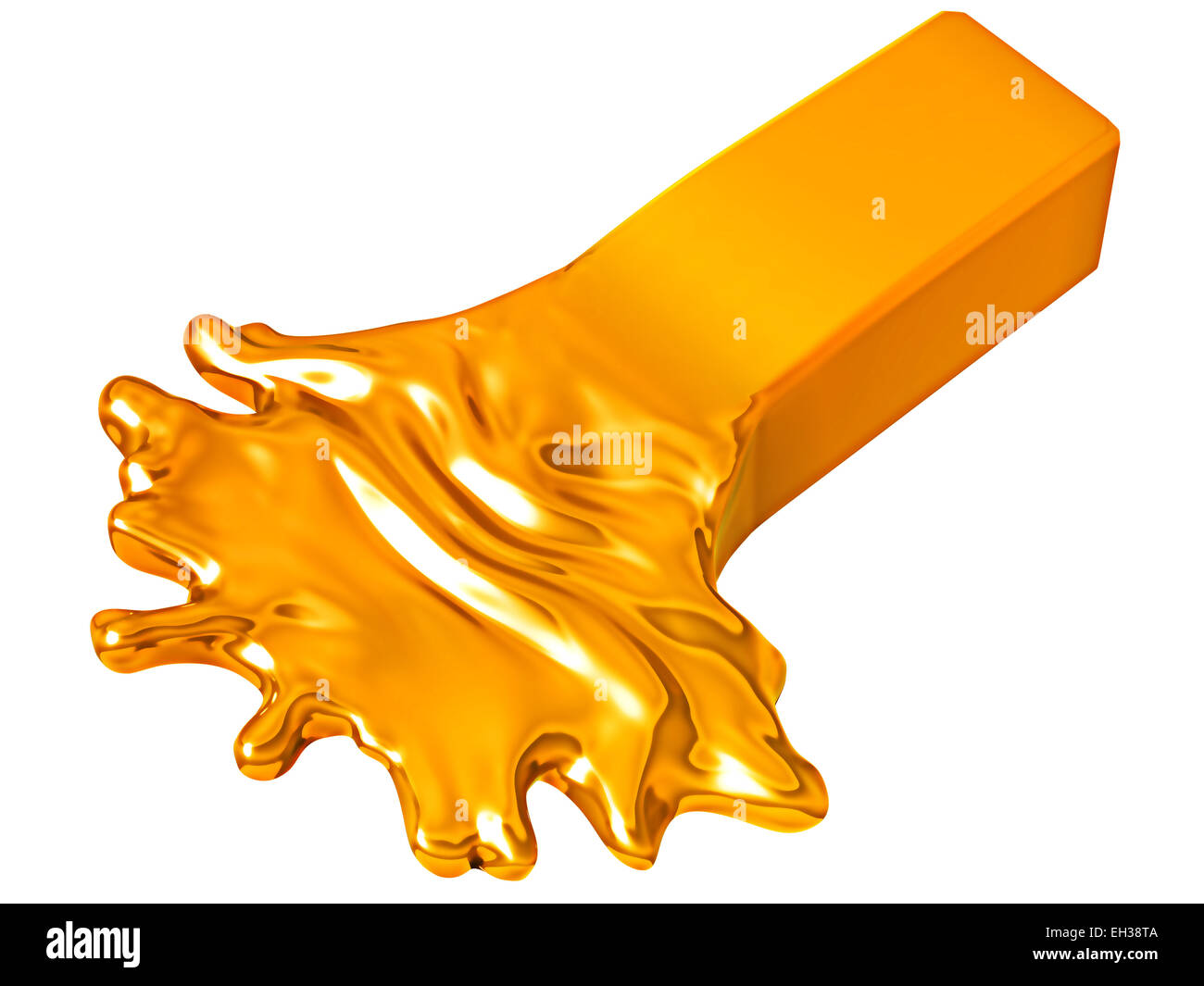 Abschreibung: Schmelzen Goldbar isoliert auf weißem Hintergrund Stockfoto