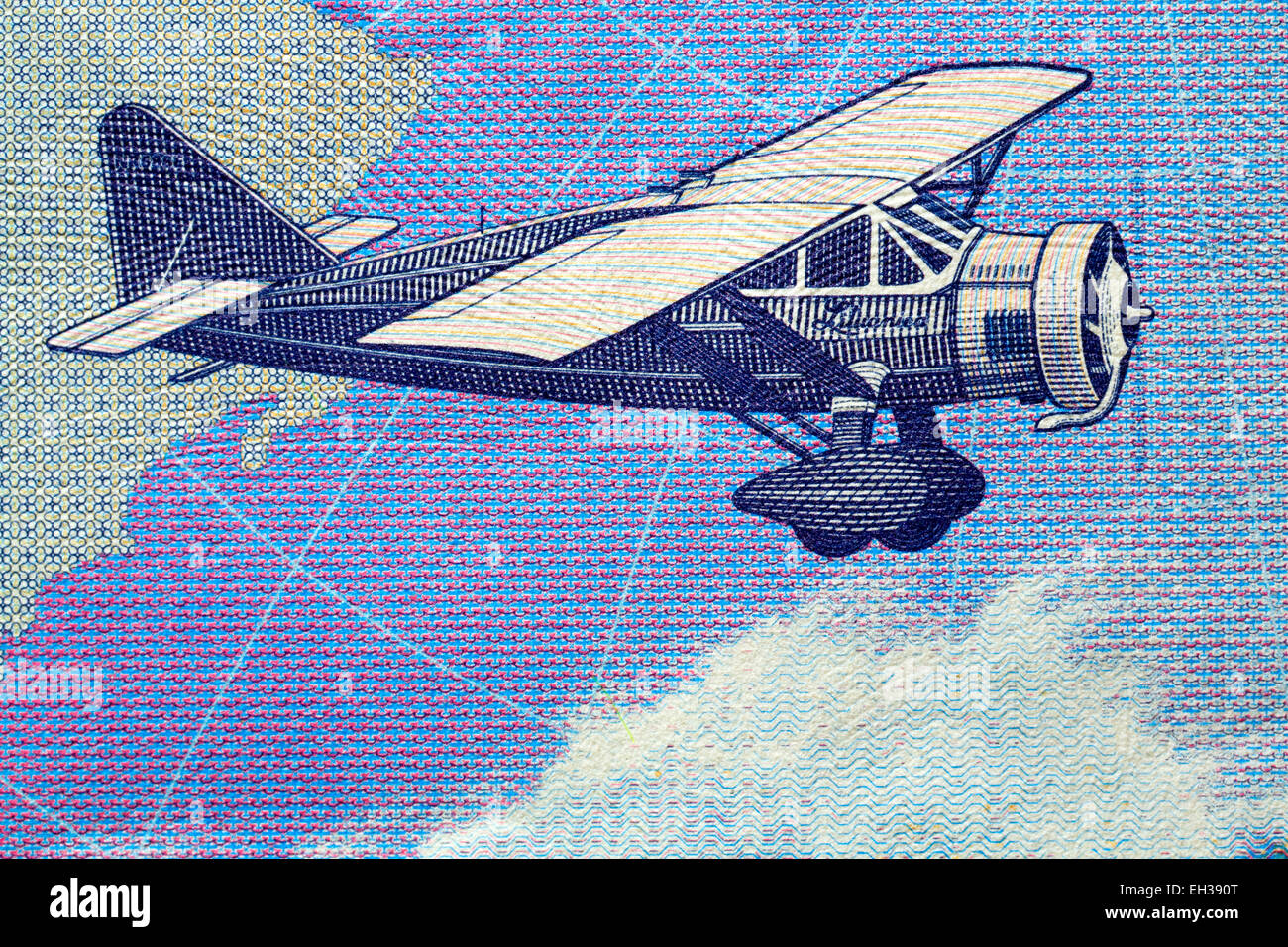 Oldtimer-Flugzeuge, Eindecker 'Lithuanica' von 10 Litu Banknote, Litauen, 2001 Stockfoto