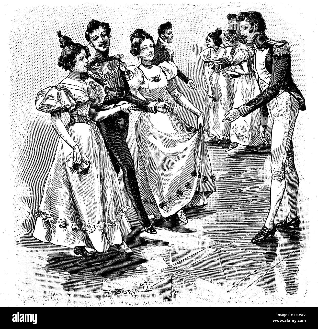 Die alten deutschen Quadrille Tanz an der Silberhochzeit des kaiserlichen Prinzen und der Prinzessin von Deutschland, historisches Bild, 1883 Stockfoto