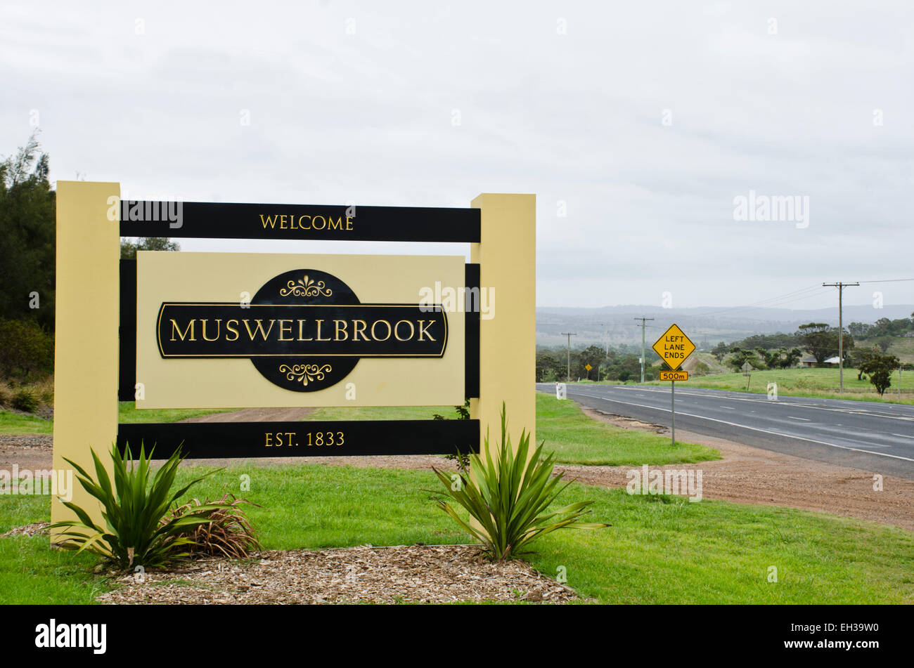 Muswellbrook NSW Australia Ortstafel. Erstmals von Europäern im Jahre