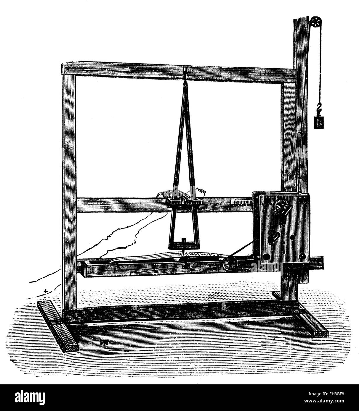 Der erste Morse-Telegraph von 1837, Holzstich um 1880 Stockfoto