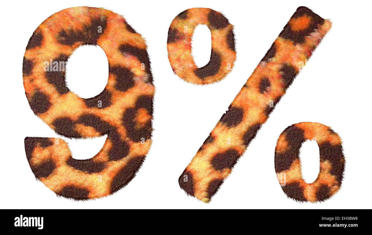 Leopard fiel 9 und Prozent Marke isoliert auf weißem Hintergrund Stockfoto